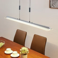 Lindby lámpara colgante LED Sladja, cromo, cristal, regulador táctil