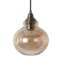 Lindby lámpara colgante Tymoni, 3 luces, ámbar, cristal, Ø 20 cm