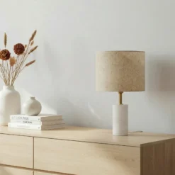 Lindby lámpara de mesa Alabastro, blanco/beige, Ø 25 cm, mármol, E27
