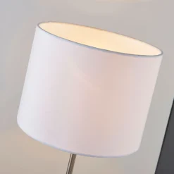 Lindby lámpara de mesa Annatina, blanco, níquel, altura 48 cm, textil