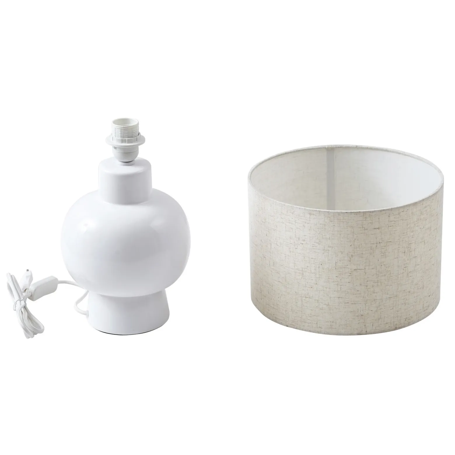 Lindby lámpara de mesa Arved, blanco, textil, cerámica, 46 cm