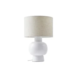 Lindby lámpara de mesa Arved, blanco, textil, cerámica, 46 cm