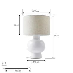Lindby lámpara de mesa Arved, blanco, textil, cerámica, 46 cm
