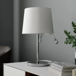 Lindby lámpara de mesa Benjiro, blanco, textil, lámpara de lectura, 52cm