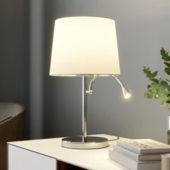 Lindby lámpara de mesa Benjiro, blanco, textil, lámpara de lectura, 52cm