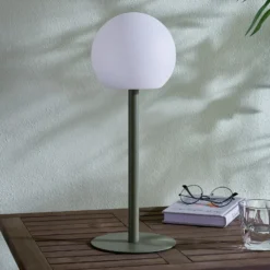 Lindby lámpara de mesa LED Eleia, verde, metal, batería recargable