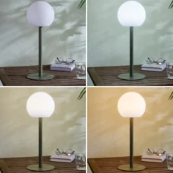 Lindby lámpara de mesa LED Eleia, verde, metal, batería recargable
