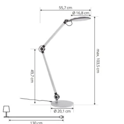Lindby lámpara de mesa LED Nyxaris, plata, metal, CCT, 50 cm