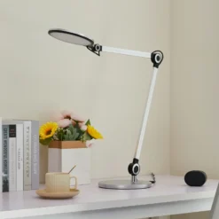 Lindby lámpara de mesa LED Nyxaris, plata, metal, CCT, 50 cm