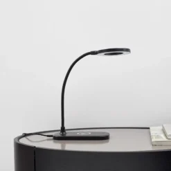 Lindby Lámpara de mesa LED Siona negra CCT atenuable Estación de carga