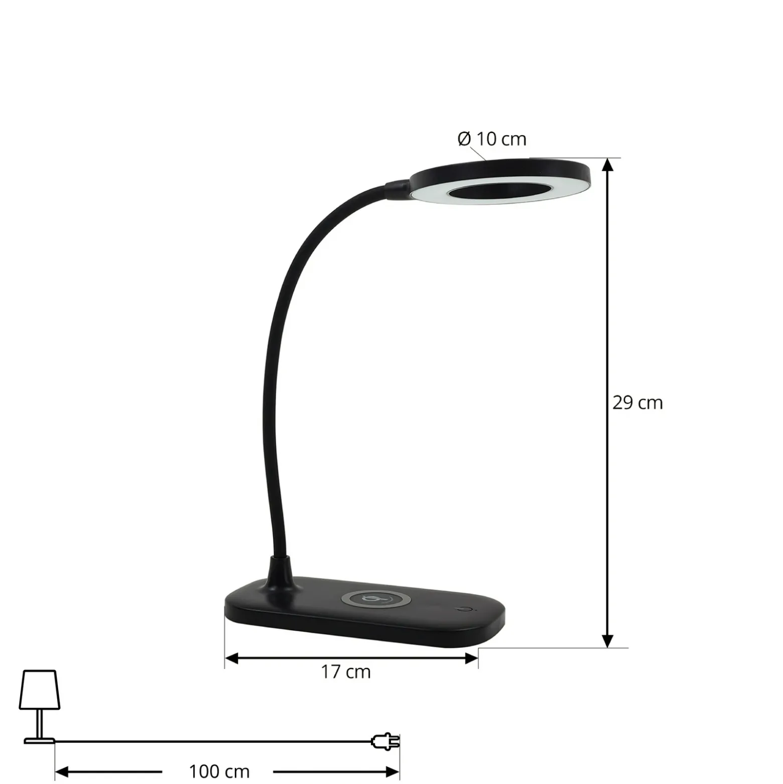 Lindby Lámpara de mesa LED Siona negra CCT atenuable Estación de carga