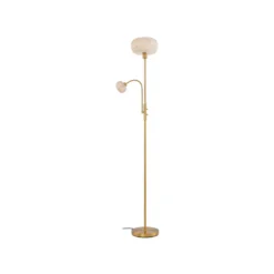 Lindby lámpara de pie Aliette, oro/ámbar, cristal, brazo de lectura