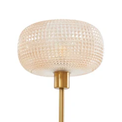 Lindby lámpara de pie Aliette, oro/ámbar, cristal, brazo de lectura