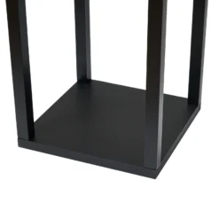 Lindby Lámpara de pie Birta, negro/natural, estantería, ratán
