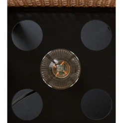 Lindby Lámpara de pie Birta, negro/natural, estantería, ratán