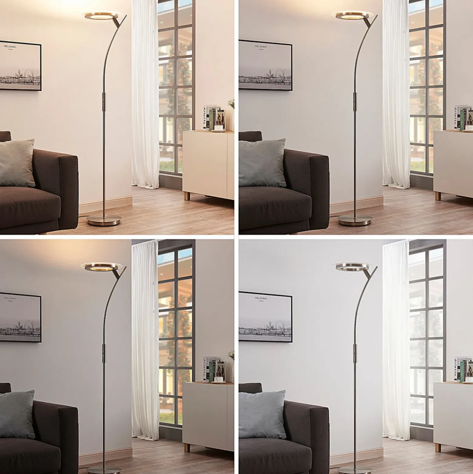 Lindby lámpara de pie LED Darion, gris, metal, atenuable, 180cm
