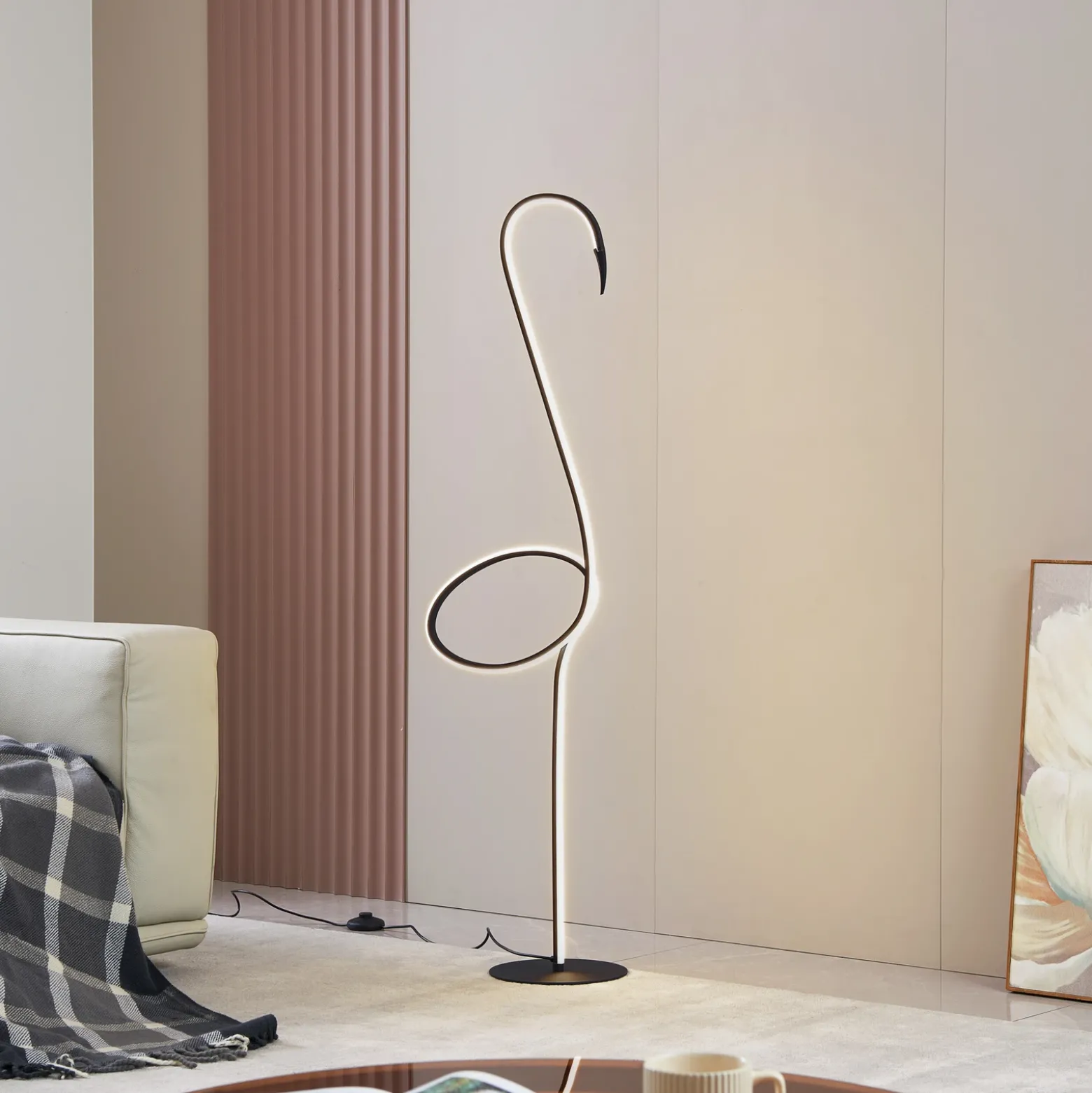 Lindby lámpara de pie LED Pajaro, 130 cm, negra, CCT, atenuable