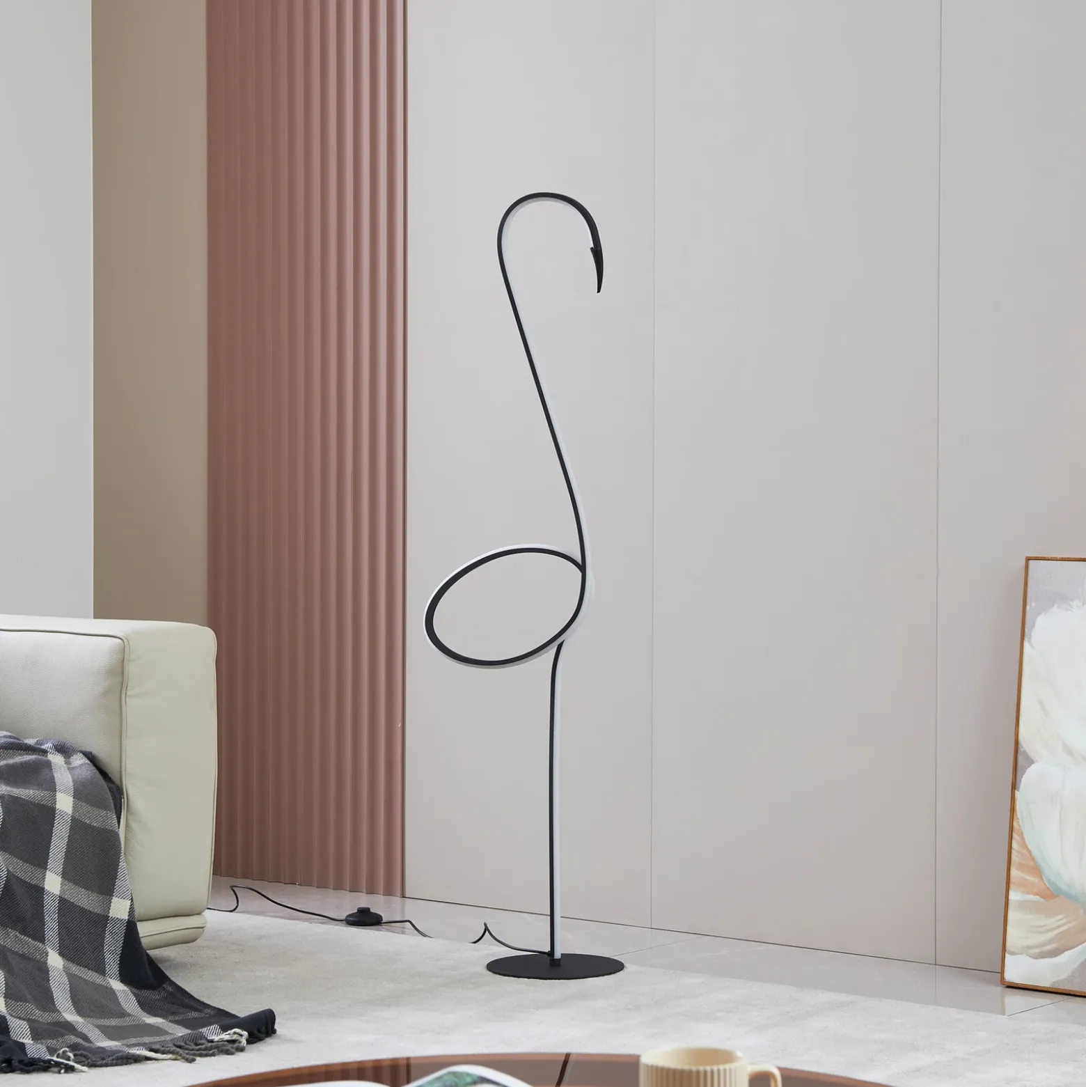 Lindby lámpara de pie LED Pajaro, 130 cm, negra, CCT, atenuable