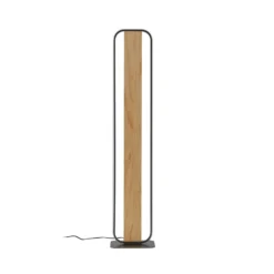 Lindby lámpara de pie LED Romilda, gris, madera, altura 122 cm