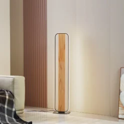 Lindby lámpara de pie LED Romilda, gris, madera, altura 122 cm