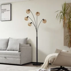 Lindby lámpara de pie Lielle, bambú natural, 5 luces, 190 cm