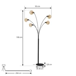 Lindby lámpara de pie Lielle, bambú natural, 5 luces, 190 cm