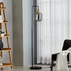 Lindby lámpara de pie Nimbora, 150 cm, negro, cristal, metal