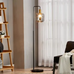 Lindby lámpara de pie Nimbora, 150 cm, negro, cristal, metal