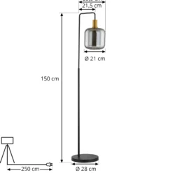 Lindby lámpara de pie Nimbora, 150 cm, negro, cristal, metal