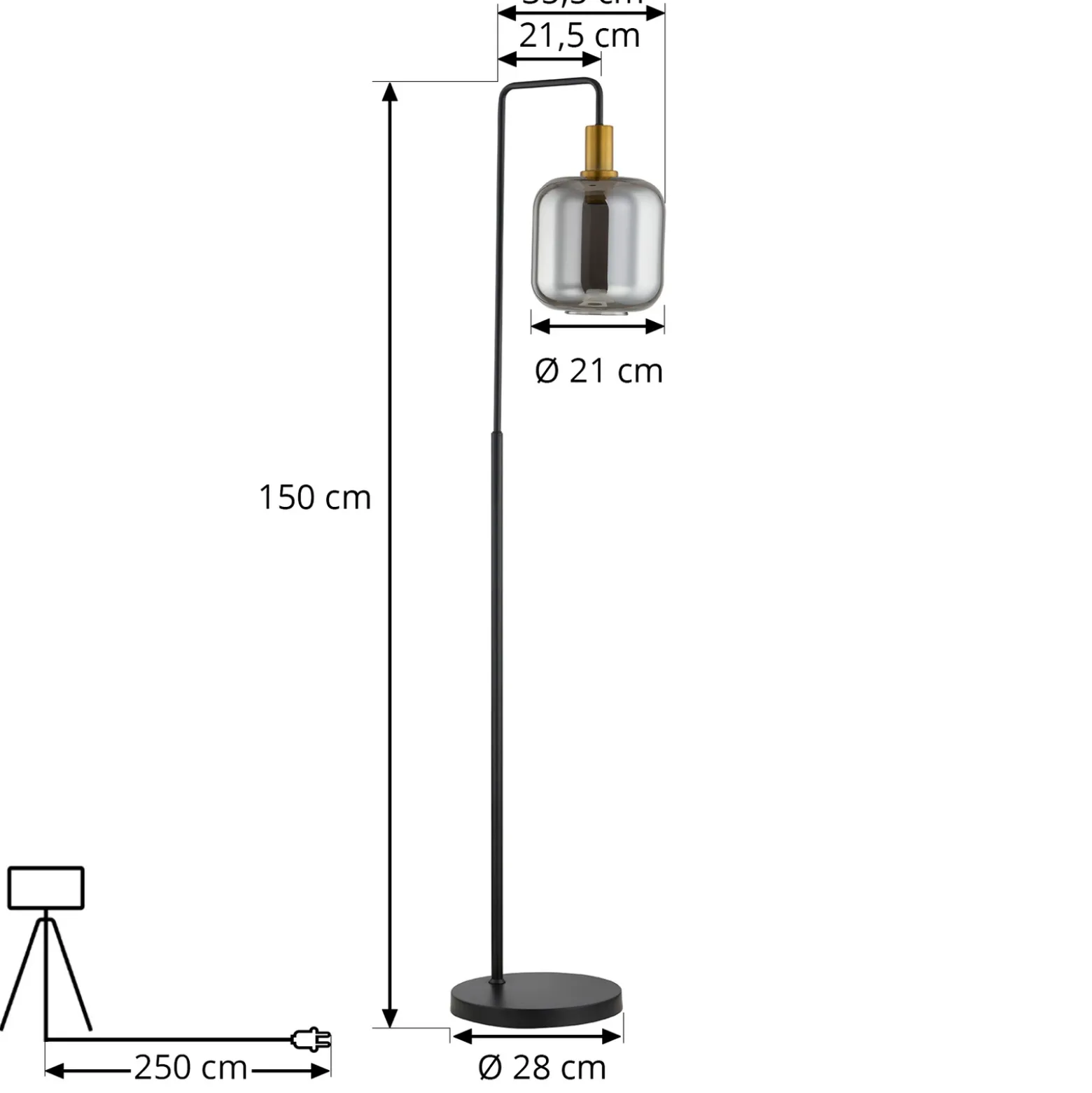 Lindby lámpara de pie Nimbora, 150 cm, negro, cristal, metal