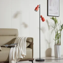 Lindby lámpara de pie Ovelia, naranja/negro, metal, E27