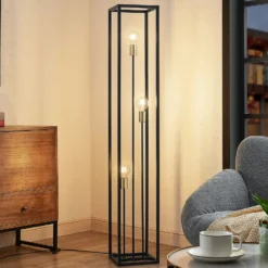 Lindby lámpara de pie Tiliane, negra, metal, 3 luces, 153cm
