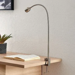 Lindby lámpara de pinza LED Hanilo, altura 80 cm, níquel, metal