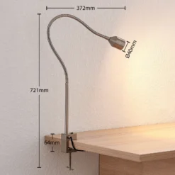 Lindby lámpara de pinza LED Hanilo, altura 80 cm, níquel, metal