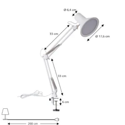 Lindby lámpara de pinza LED Undra, blanca, metal, regulable