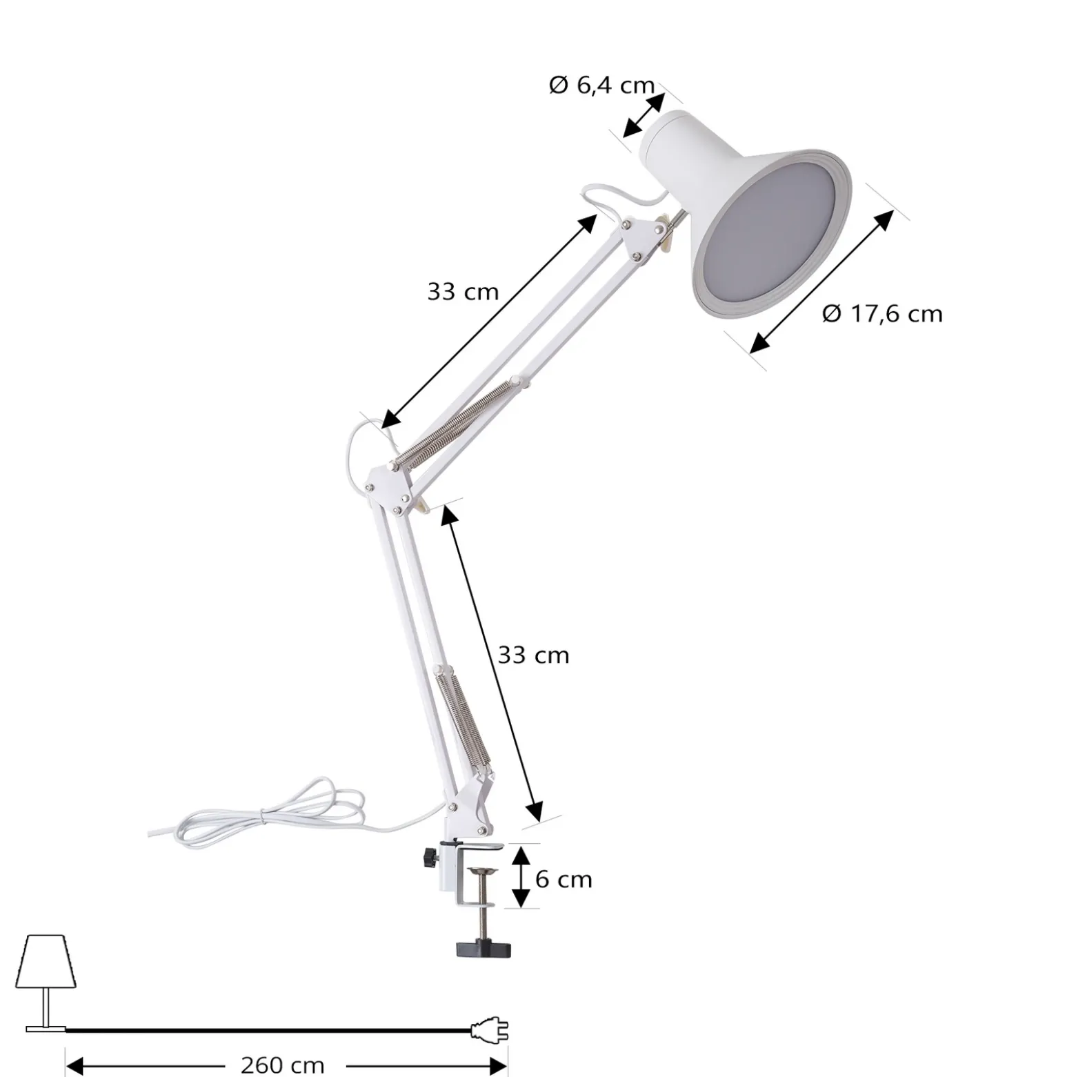 Lindby lámpara de pinza LED Undra, blanca, metal, regulable