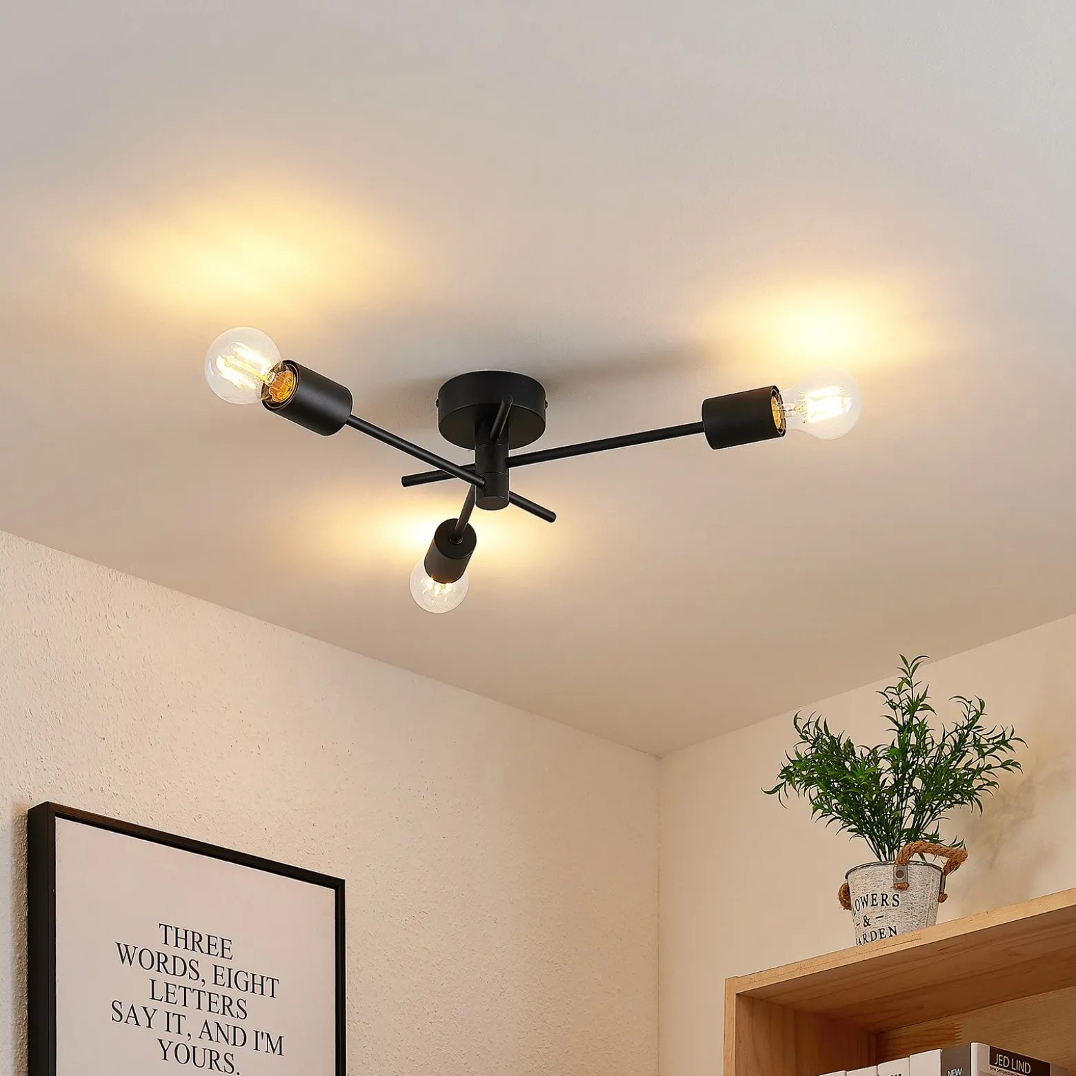 Lindby Lámpara de techo Cerros, 3 luces, negro, metal