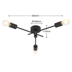 Lindby Lámpara de techo Cerros, 3 luces, negro, metal