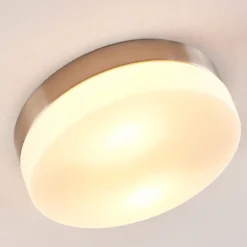 Lindby lámpara de techo para baño Amilia, Ø 23,5 cm, E27, níquel, cristal