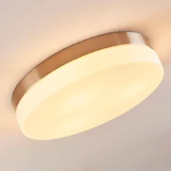 Lindby lámpara de techo para baño Amilia, Ø 30 cm, E27, níquel, cristal