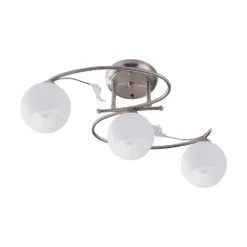 Lindby lámpara de techo Svean, 3 luces, níquel/blanco, cristal, longitud 60 cm