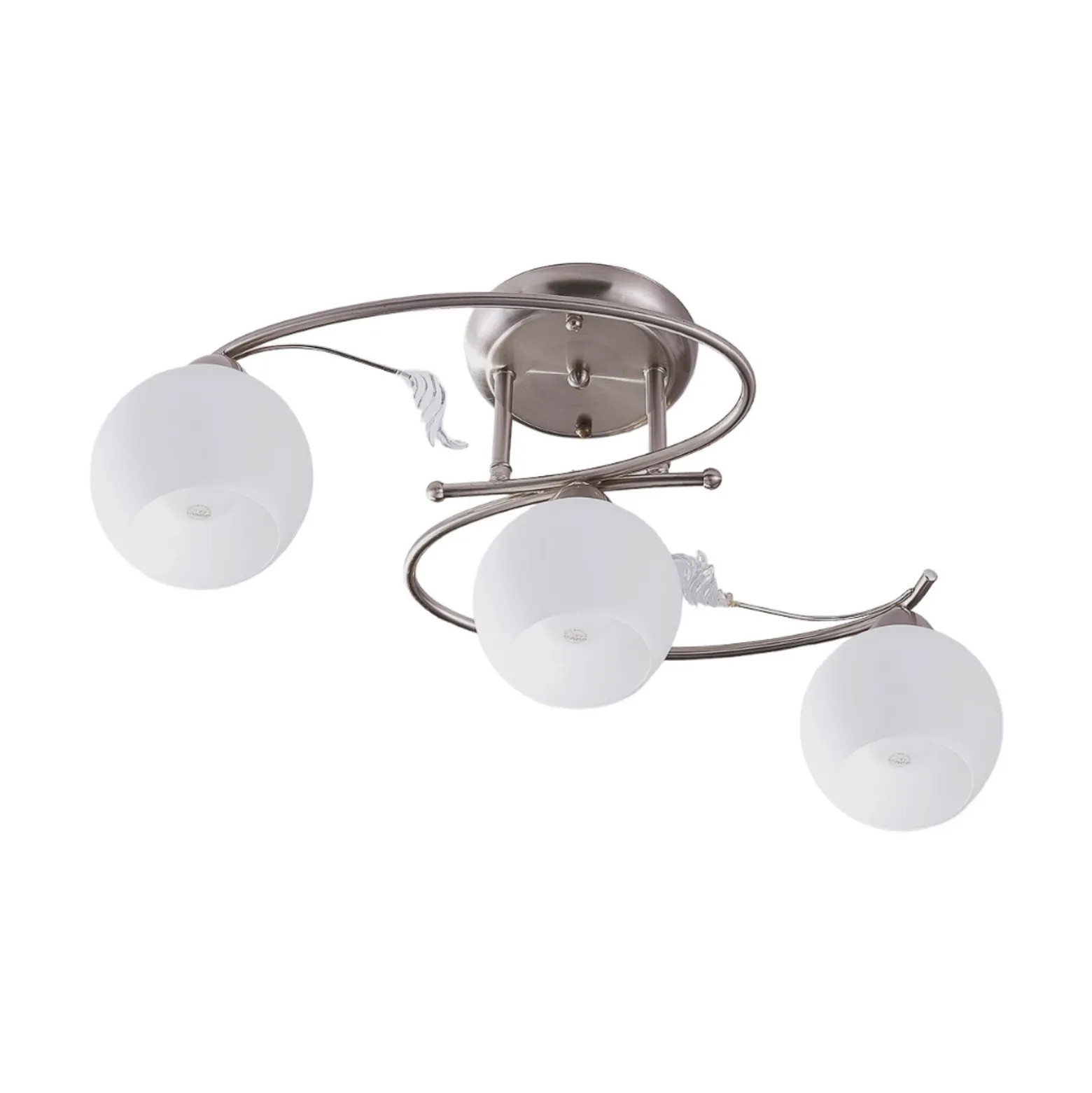 Lindby lámpara de techo Svean, 3 luces, níquel/blanco, cristal, longitud 60 cm