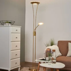 Lindby lámpara LED de pie Eda, altura 180 cm, latón, atenuable