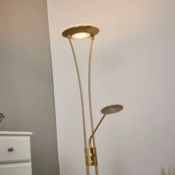 Lindby lámpara LED de pie Eda, altura 180 cm, latón, atenuable