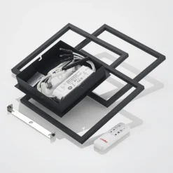 Lindby lámpara LED de techo Quiana, CCT, angular, negro, 42cm