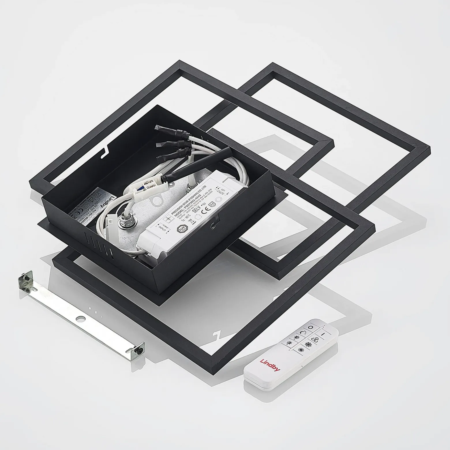 Lindby lámpara LED de techo Quiana, CCT, angular, negro, 42cm