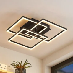 Lindby lámpara LED de techo Quiana, CCT, angular, negro, 42cm