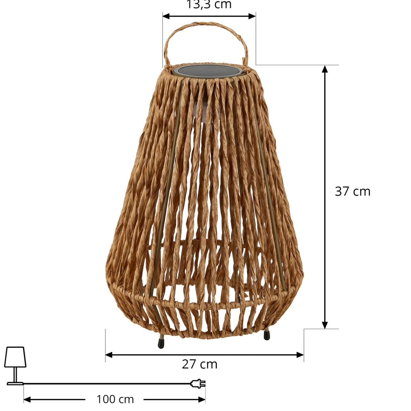 Lindby lámpara LED solar Amaria, ratán, luz, Ø 27 cm
