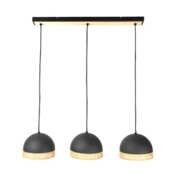 Lindby Lonnaris colgante, ratán, negro, 3 luces