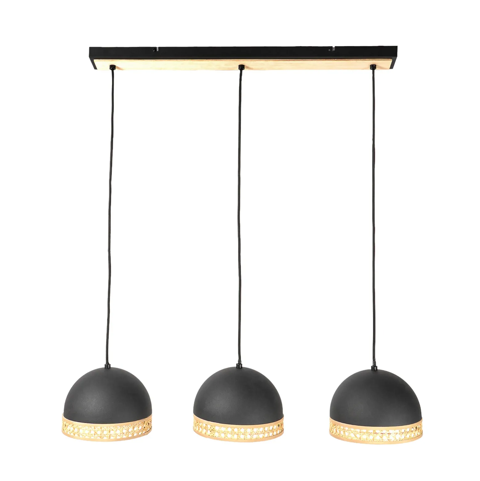 Lindby Lonnaris colgante, ratán, negro, 3 luces